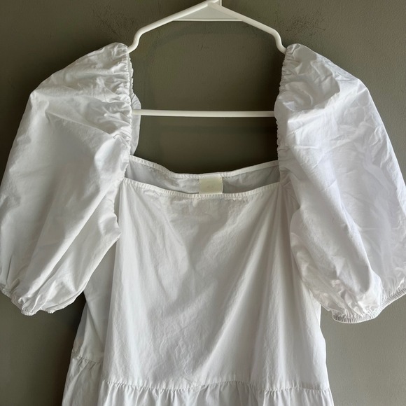 White Puff Sleeve Tiered Dress Square Neck Summer Cotton Babydoll Scandigirl - Picture 3 of 10